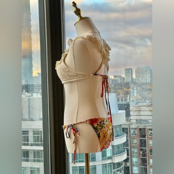 🆕 ZIMMERMANN 🧿 NWT Alight Frill Knit Scoop Bikini, Ivory Floral - Sz 3 US 8/10 - Picture 11 of 16